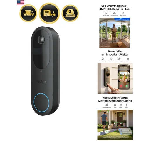 Battery Video Doorbell 2nd Gen 2K Wireless&Wired Outdoor Camera
