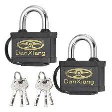 2Pcs Waterproof Padlocks, 3.6 x 2.6 x 1.1Inch Alloy Steel Outdoor Locks, Black