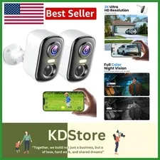 2 Pack 2K HD Wireless Outdoor Security Cameras with AI Detection & Night Vision
