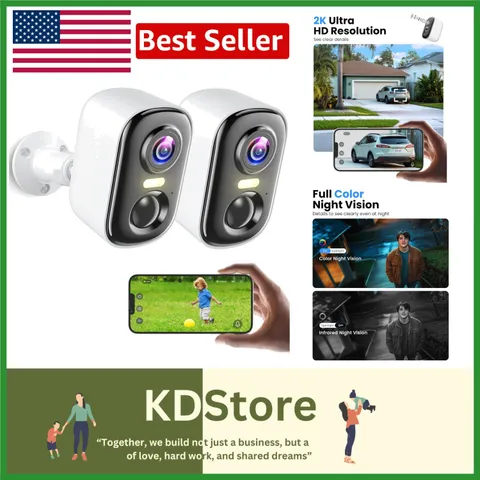 2 Pack 2K HD Wireless Outdoor Security Cameras with AI Detection & Night Vision