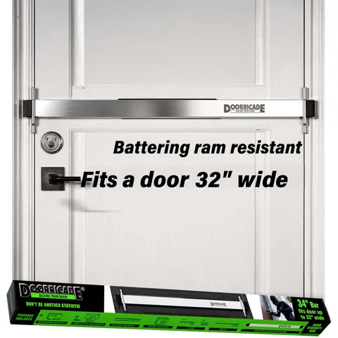 Door Security Bar-by Doors up to 32" Wide Get this 34" Long Bar., Silver