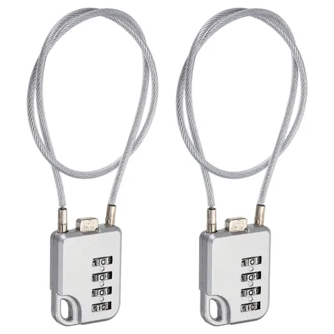 4-Digit Combination Padlock with Coated Steel Wire Rope (15.8 Inch, Grey) (2Pcs)