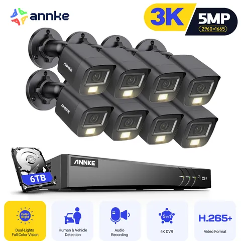 ANNKE 4K 8CH DVR HD 5MP Audio Security Camera System CCTV Outdoor AI Color Night