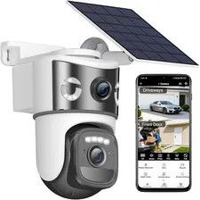 Dual Lens Security Cameras Wireless Outdoor, Solar-Powered Home Security Camera
