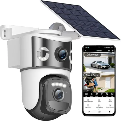 Dual Lens Security Cameras Wireless Outdoor, Solar-Powered Home Security Camera