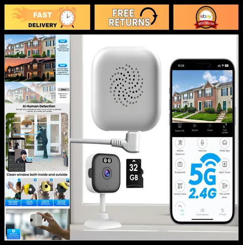 2K Indoor Security Camera with 32GB Card, WiFi, Night Vision, AI Detection, Easy