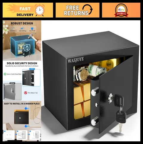 Small Safe Box - Key Lock High Security Steel Safe for Home/Office/Hotel, 0.23 C