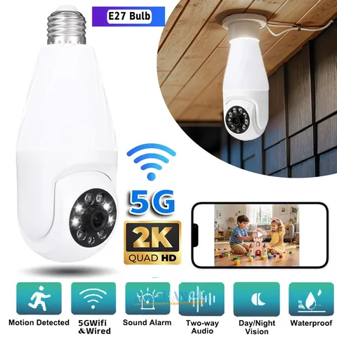 360° 2K E27 Light Bulb Security Camera Wi-Fi IR Night Vision Smart Home System