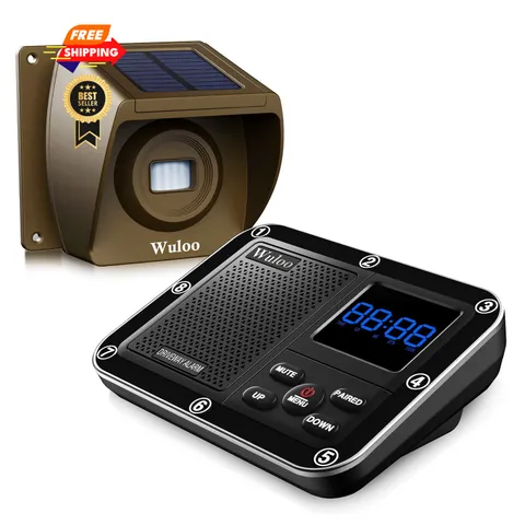 Solar Driveway Alarm Wireless Outside 1800ft 1&1-Brown, 1 receiver&1 sensors