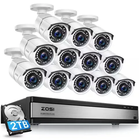 16-Channel 5Mp-Lite 2TB DVR Security System with 12 Wired 1080P Outdoor Bullet C