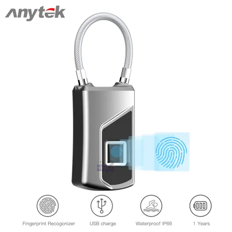 Anytek L1 Multifunctional Smart Keyless Fingerprint Lock IP66 Waterproof Padlock