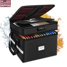 Fireproof Waterproof File Box W/ Combination Lock Double-Layer Storage Documents
