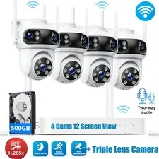 Wireless Security Camera System 3K 10CH NVR 2Way Audio Recording Triple Lens Cam