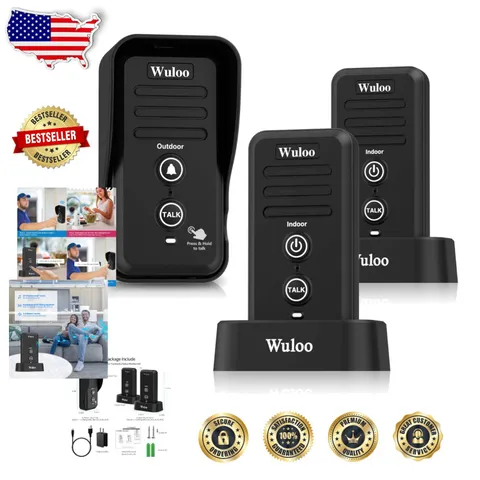 Wireless Intercom Doorbell 1/2 Mile Range Waterproof Rechargeable Home Classroom