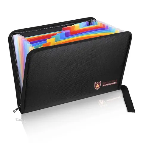 Fireproof Document Bag Fire & Water Resistant File Folder A4 Size 12 Pockets ...