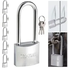 6 Pc Heavy Duty Chrome Long Shackle Padlocks 1.5" Brass Locks Keyed 3 Keys 40Mm