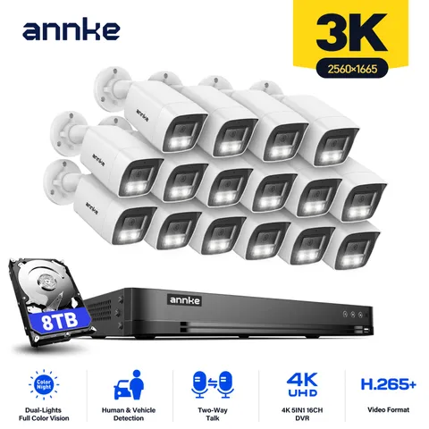 ANNKE 16CH 8MP DVR 5MP AI Security Camera System Two Way Audio Color Night IP67