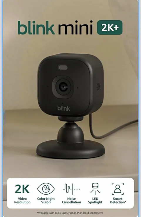 Blink Mini 2K+ 2K Wi-Fi Plug-In Indoor/Outdoor Cam, Color NV, Black, 2pk