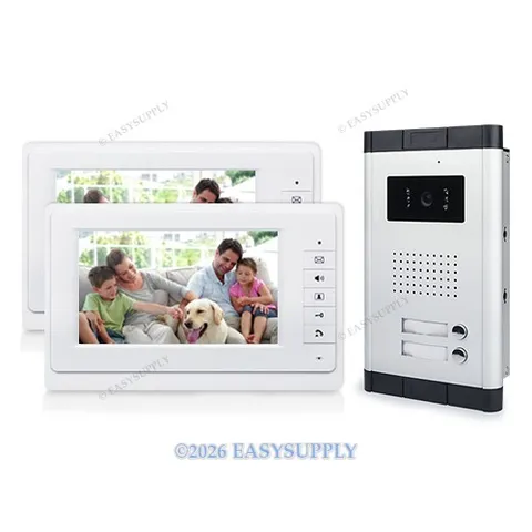 Wired 2 Apartment Video Door Phone 2-Way Intercom 7" Color Screen For 2 Families