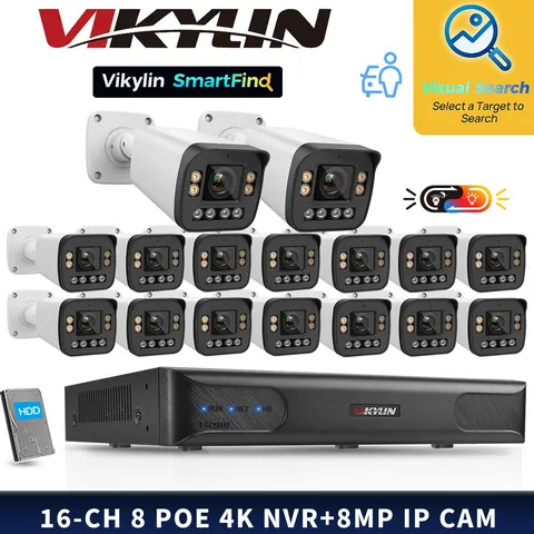 VIKYLIN SmartFind 8POE 16CH NVR Dual lens Color 5×ZOOM 8MP 4K PTZ IP Camera Lot