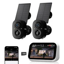4MP 4CH Monitor Solar Battery Powered Wireless Security Camera System WiFi +128G