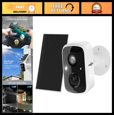 Wireless Solar Security Cameras, 3K 4MP Outdoor Surveillance, Motion Detection,