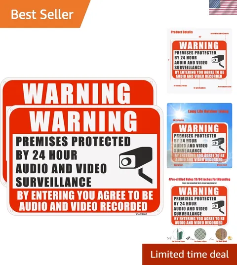 2PC Warning Premises Protected By 24 Hour Audio And Video Surveillance, 10 x ...