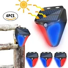 4x Solar Alarm Strobe Light Lamp Motion Sensor Waterproof Sound Security Outdoor