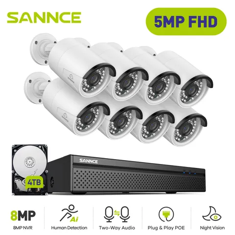 SANNCE 4K 8CH NVR 3MP 5MP POE Security IP Camera System AI Outdoor Two Way Audio