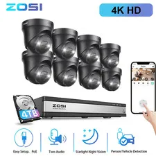 ZOSI 8/16CH 4K Security PoE Camera System 8MP NVR Sound Alarm AI Smart Detect IR