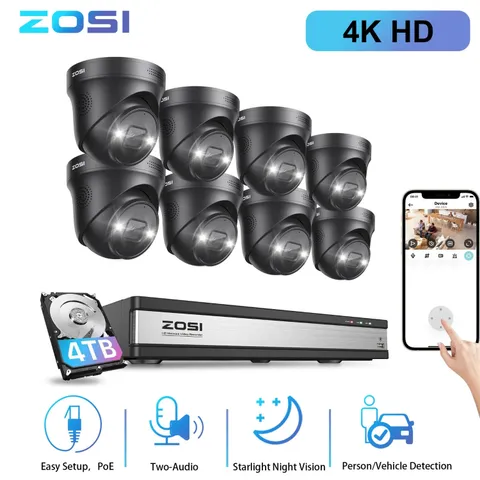 ZOSI 8/16CH 4K Security PoE Camera System 8MP NVR Sound Alarm AI Smart Detect IR