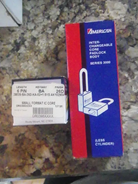 American Lock IC Core Padlock Brass Body Boron Shackle  W/ 6 Pin SFIC  & 3 Keys