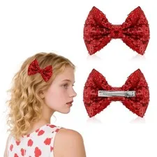 2 PCS Red Glitter Bows, 4.33 in Embroidered Sequin Hair Bow Bling Hair Access...
