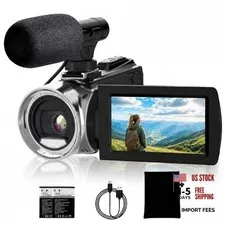 4K 48MP Camcorder, Vlogging Camera with Microphone for Beginners, Anti-Shake