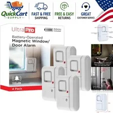 Battery-Powered 4-Pack Security Alarms, Magnetic Sensor for Homes & Offices
