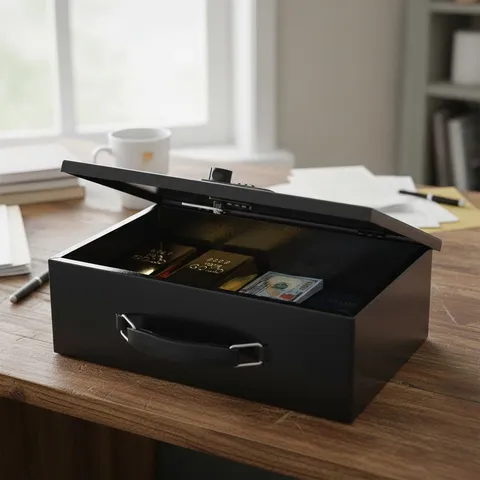 Fireproof Metal Lock Box for Documents - Dual Lock Security & Portable Design