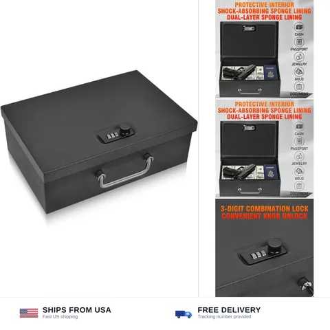 TOTOY Upgraded Large Capacity Portable Fireproof Document Box, 3-Digit Combin...