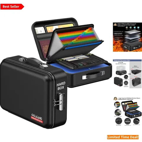 Creative Hard-Shell Fireproof Document Organizer with Zipper & Carry Handle