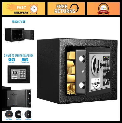 Electronic Digital Safe Box 0.23 Cu Ft, Keypad Lock Security Cabinet, Steel Safe