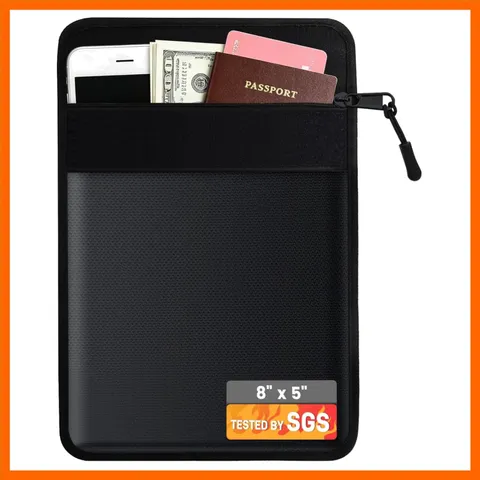 Fireproof Money Bag for Cash, 8x5.3in, Black | Small fireproof document bag w...