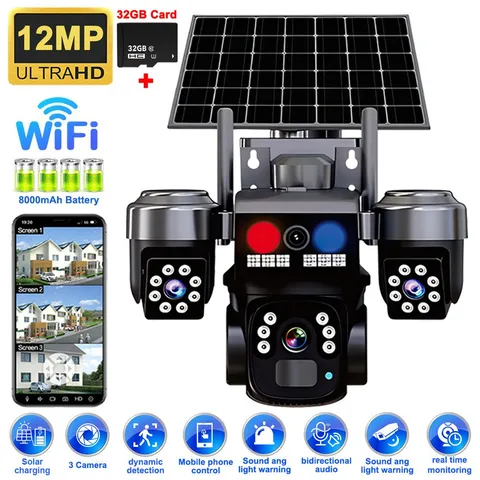 Solar Battery Powered Wireless WiFi Outdoor Pan/Tilt Home Security Camera System