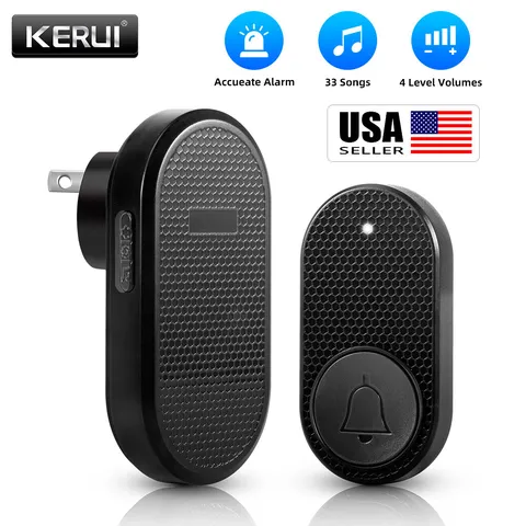 KERUI Wireless Doorbell Waterproof Door Bell Kit Home House Ring Bell Black