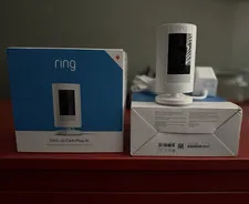 Lot of 2 Ring Stick Up Cam Plug-In 1080p Wi-Fi Indoor/Outdoor Alexa Color White