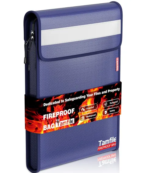 Blue 15x11 Inch Fireproof Waterproof Document Organizer Bag For A4 Letter