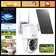 Wireless Solar Security Camera 2K - Battery-Powered, 360° PTZ, Color Night Visio