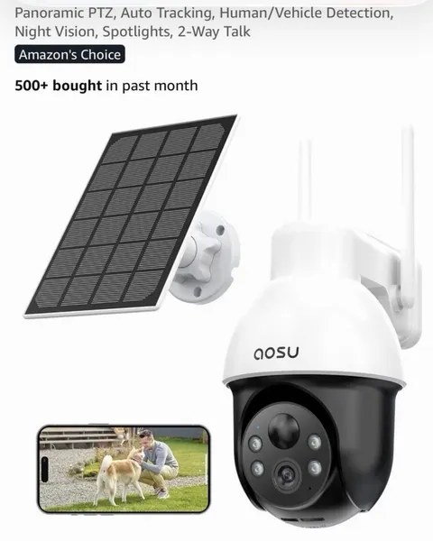 aosu SolarCam D1 SE 3K Wireless Wi‑Fi PTZ Solar Outdoor Cam Night Vision