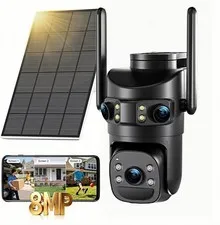 8MP 6K Triple Lens Solar Security Camera Outdoor, 5GHz/2.4GHz WiFi Wireless PTZ