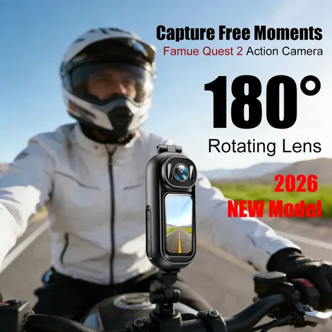 Famue Quest2 2.7K Action Camera 180° Rotatable Lens Night Vision EIS Anti-Shake 