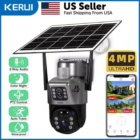 4MP WiFi Solar Security Camera Dual Lens Outdoor Wireless Night Vision Cam