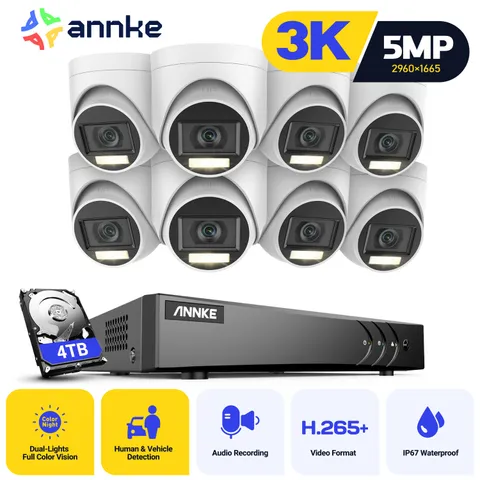 ANNKE 8CH DVR 5MP Audio Security Camera System AI Human Detection Outdoor H.265+